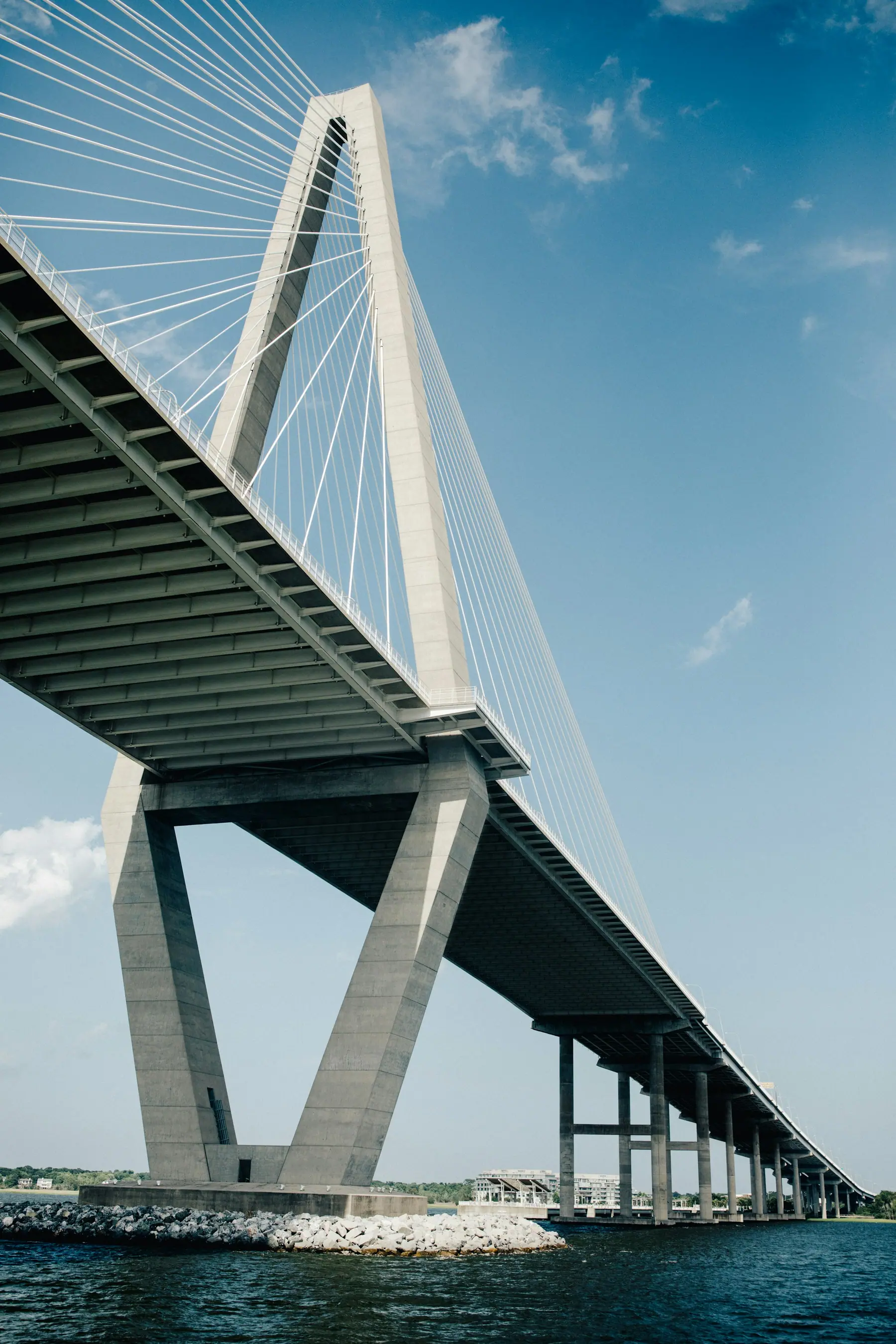 Cable-stayed bridge structure seen from below